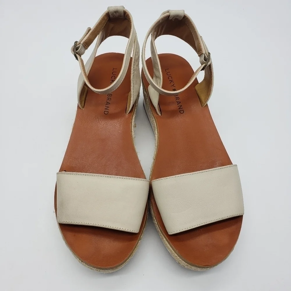 Lucky Brand women US 7.5 JENEKA ankle strap white platform espadrille sandals